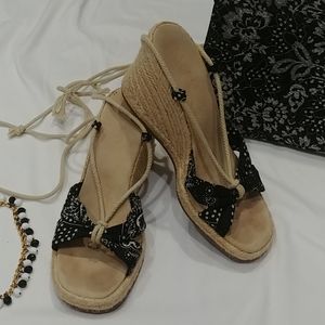 Ralph Lauren sandals esperdales lace up black and white bandana print